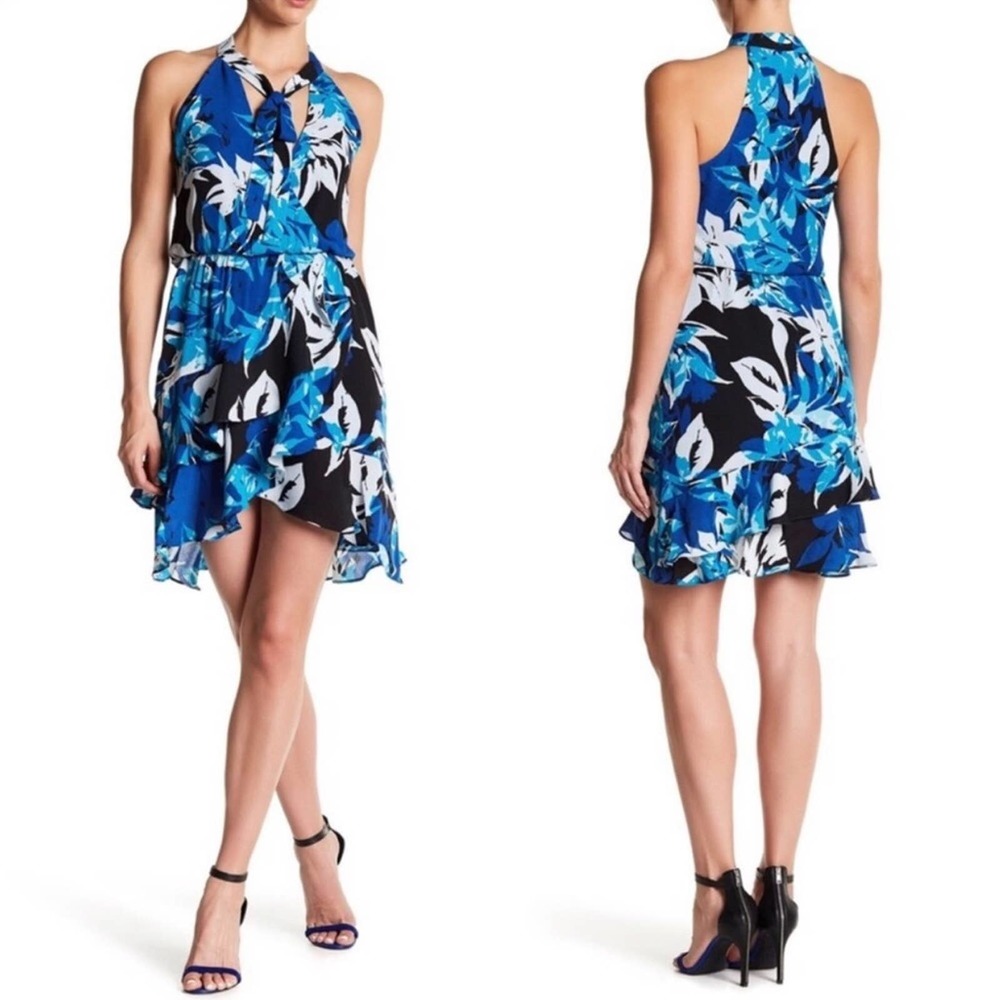 Parker Diane Surplice Wrap Dress Blue Floral